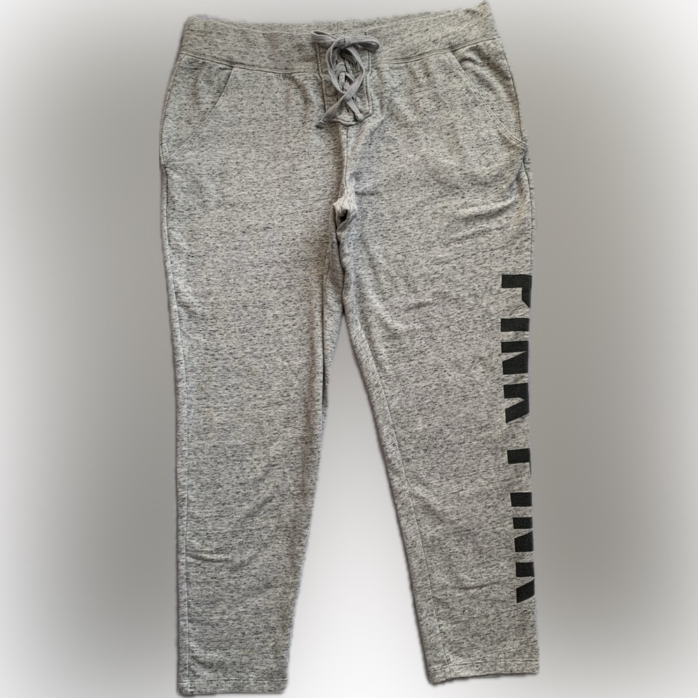 PINK Victorias Secret Pink Relaxed Jogger Logo Pants | Heather Gray | large